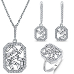 نیم ست جواهر باگت طلا سفید 18 عیار نگین الماس تراش برلیان و باگت مدل hdset2123