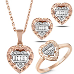 نیم ست جواهر باگت و برلیان طرح قلب مینیمال با طلا رزگلد 18 عیار زنانه و دخترانه مدل hdset2125