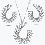 نیم ست برلیان و باگت جواهر آویز و گوشواره طلا سفید زنانه و دخترانه طرح پر طاووس مدل: hdset2126 