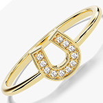 انگشتر نعل اسب زنانه طلا زرد 18 عیار الماس تراش برلیان مدرن و شیک مدل wrdf21700