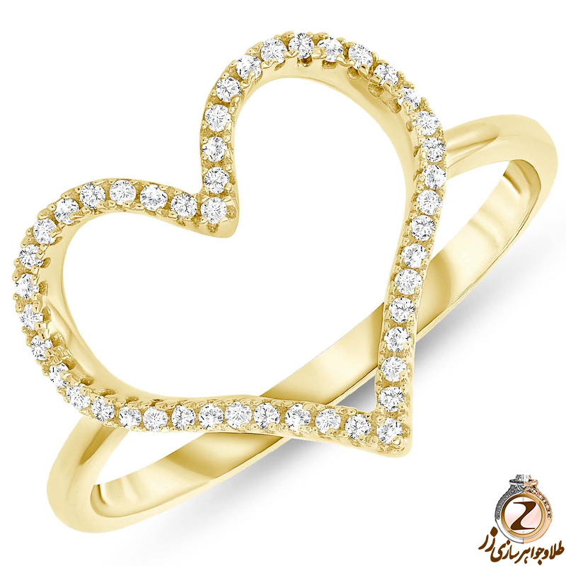 خرید جدیدترین مدل انگشتر الماس قلب زنانه طلا زرد 18 عیار با نگین جواهر برلیان - سایت زر