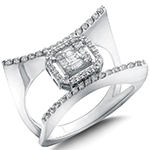  انگشتر الماس تراش برلیان و باگت طرح مدرن و شیک زنانه طلا سفید 18 عیار مدل: wrdf21703 