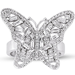 انگشتر پروانه بزرگ طلا و الماس تراش برلیان و باگت خاص و مجلسی زنانه و دخترانه مدل: wrdf21705