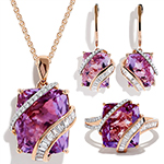 نیم ست طلا جدید زنانه جواهر نگین آمیتیست و الماس تراش برلیان و باگت مدل hsdf1581