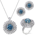 نیم ست طلا جدید زنانه گل داوودی جواهر نگین توپاز آبی و برلیان مدل hsdf1583