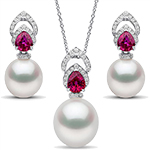 نیم ست طلا جدید مروارید، یاقوت سرخ و برلیان زنانه طرح شیک و خاص مدل hsdf1584