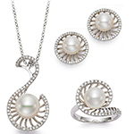 نیم ست مروارید و برلیان طلا جدید زنانه لوکس و مدرن طلا سفید 18 عیار و جواهر مدل: hsdf1587 