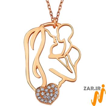 خرید پلاک طلا مادر و فرزند نوزاد جواهر الماس تراش برلیان طرح قلب با قیمت در سایت زر