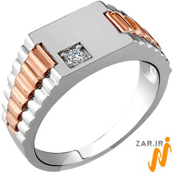 خرید انگشتر طلا مردانه رولکس جواهر الماس تراش برلیان طلای سفید و رزگلد به همراه قیمت - زر