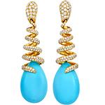  گوشواره طلا جدید زنانه جواهر فیروزه و برلیان پشت میخی طرح پیچی مدل: edf1666