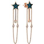 گوشواره زنجیری بلند طلا جدید دخترانه جواهر توپاز آبی و الماس تراش برلیان مدل: edf1675