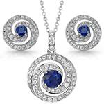 خرید نیم ست طلا جدید دخترانه و زنانه جواهر یاقوت آبی و الماس تراش برلیان طرح دوار مدل: hsdf1577