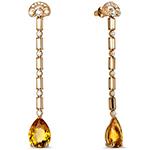 گوشواره طلا جدید زنانه جواهر سیترین و الماس برلیان پشت میخی طرح آویزان مدل: edf1679