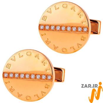 خرید و قیمت دکمه سردست طلا رزگلد بولگاری مردانه و جواهر نگین برلیان سفید طرح bvlgari - سایت زر