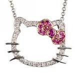 آویز کیتی طلای سفید با نگین الماس تراش برلیان و یاقوت قرمز مدل: RDC1018