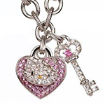 آویز کیتی طلای سفید با نگین الماس تراش برلیان و یاقوت قرمز مدل: RDC1017