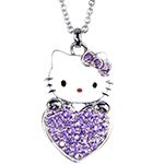 آویز کودکانه طلای سفید با نگین آمیتیست طرح قلب هلو کیتی 