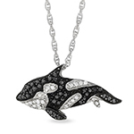 آویز طلا سفید کودکانه طرح دلفین شناور با نگین برلیان سیاه و سفید مدل: gdc1003