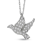 آویز طلا سفید کودکانه طرح پرنده کبوتر با نگین الماس تراش برلیان مدل: gdc1004