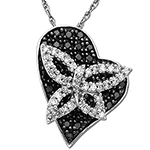 آویز طلا سفید بچه گانه با طرح پروانه بر روی قلب با نگین برلیان سیاه و سفید مدل: gdc1005