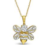 آویز طلا زرد کودکانه زنبور عسل و جواهر الماس تراش برلیان مدل: gdc1013