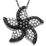 آویز طلا سفید کودکانه گل 5 پر با نگین برلیان سیاه و سفید مدل: gdc1015