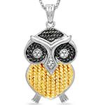 آویز جغد کودکانه طلا زرد و سفید و جواهر برلیان سفید و آبکاری مشکی مدل: gdc1018