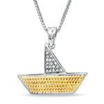 آویز طرح قایق مناسب کودکان طلا سفید و زرد با نگین برلیان مدل: gdc1021