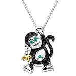 آویز طرح میمون ناقلا کودکانه با نگین برلیان و زمرد و طلا سفید مدل: gdc1026