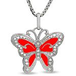 آویز طلا سفید طرح پروانه کودکانه با میناکاری قرمز و برلیان سفید مدل: gdc1028