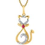 آویز پیشی ملوس طلا زرد بچه گانه و نگین یاقوت سرخ و برلیان مدل: gdc1030