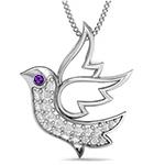 آویز طلا سفید طرح کبوتر نامه بر کودکانه با نگین برلیان و آمیتیست مدل: gdc1032