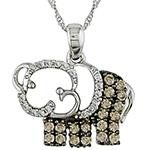 آویز طلا سفید بچه گانه با نگین الماس تراش برلیان و سیترین طرح فیل مدل: gdc1036