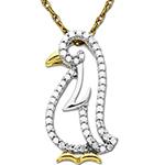 آویز طلا سفید و زرد طرح پنگوئن کودکانه با نگین الماس تراش برلیان مدل: gdc1038