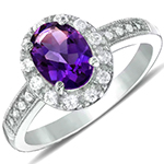 انگشتر طلا سفید زنانه با نگین آمیتیست و الماس تراش برلیان مدل:rtf1032