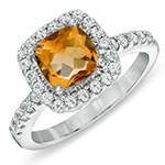 انگشتر طلا سفید با نگین سیترین تراش کاشن و الماس تراش برلیان: مدل rgf1200 