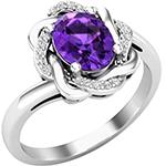 انگشتر طلا سفید زنانه 18 عیار با نگین آمیتیست و الماس تراش برلیان مدل rgf1201