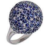 انگشتر طلا سفید زنانه با نگین یاقوت کبود و برلیان طرح توپ مدل rgf1210