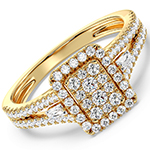 حلقه ازدواج زنانه برلیان تمام جواهر خاص با طرح امرالد و طلای زرد 18 عیار مدل: RDF1163