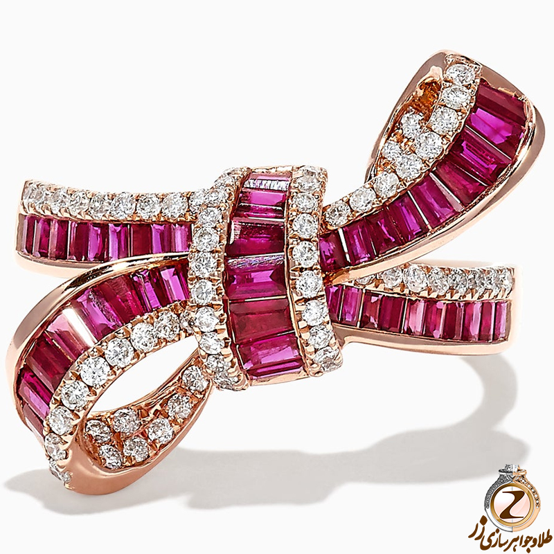 خرید و قیمت انگشتر طلا زنانه جدید طرح پاپیون خاص و مدرن با نگین برلیان و یاقوت قرمز - سایت زر