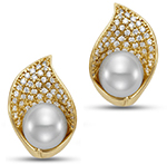 گوشواره طلا زنانه و مروارید جواهر با نگین الماس تراش برلیان پشت عصایی مدل: edf1681