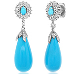 گوشواره طلا زنانه جدید و فیروزه جواهر بلند با نگین الماس تراش برلیان پشت میخی مدل: edf1682