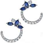 گوشواره پشت میخی طلا سفید زنانه جدید و جواهر یاقوت کبود و برلیان طرح نیم دایره مدل: edf1683