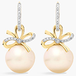 گوشواره طلا جدید زنانه مروارید شیری و الماس تراش برلیان سفید طرح پاپیون مدل: edf1685