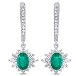 گوشواره کلیپسی طلا جدید زنانه زمرد و الماس تراش باگت و برلیان و مارکیز طرح خاص مدل: edf1686