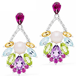 گوشواره آویز بلند طلا جدید زنانه پشت میخی سنگ های رنگی جواهر و برلیان طرح لوکس مدل: edf1687