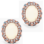 گوشواره طلا جدید زنانه پشت میخی شیک جواهر اوپال، توپاز آبی و الماس تراش برلیان مدل: edf1688