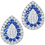 گوشواره طلا جدید زنانه پشت میخی خاص جواهر یاقوت کبود و الماس تراش باگت و برلیان مدل: edf1689