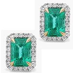 گوشواره زمرد طلا جدید زنانه پشت میخی و الماس تراش برلیان طرح مینیمال کلاسیک مدل: edf1690