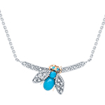  گردنبند طلا زنانه جدید فانتزی جواهر فیروزه اصل و الماس تراش برلیان طرح زنبور مدل: ndf192